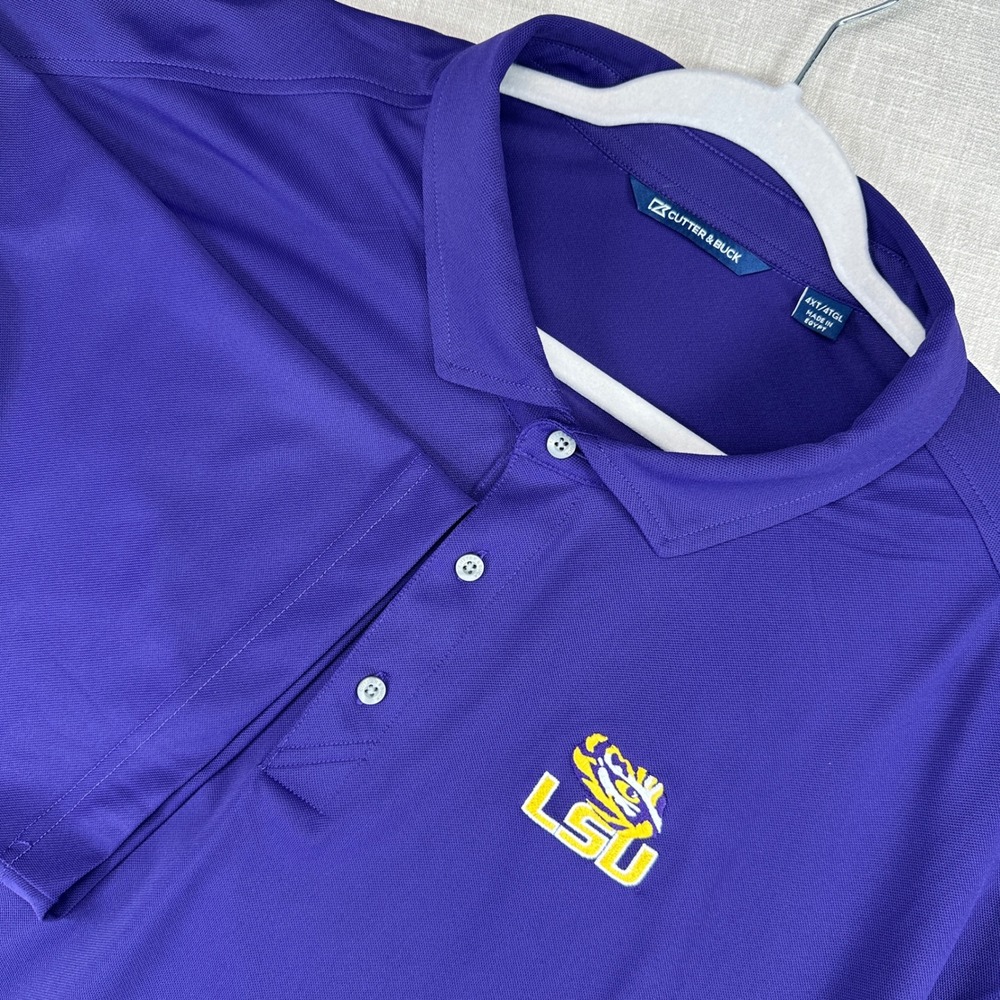 Cutter & Buck LSU Tigers Polo Mens 4XT Purple Short Sleeve Embroidered Logo Tall